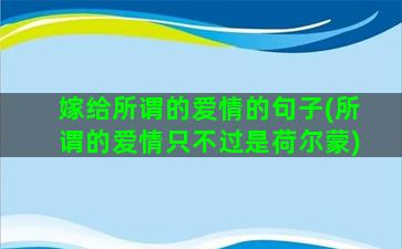 嫁给所谓的爱情的句子(所谓的爱情只不过是荷尔蒙)