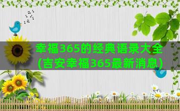 幸福365的经典语录大全(吉安幸福365最新消息)