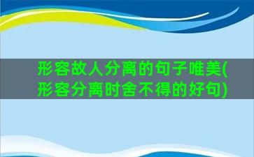 形容故人分离的句子唯美(形容分离时舍不得的好句)